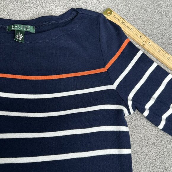 Lauren Ralph Lauren Dress Large Navy Orange Striped Nautical Preppy Capsule L - Picture 8 of 12